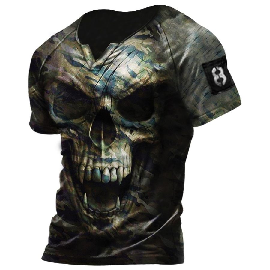 

Mens Skull Print Vintage Casual Slim Fit Basic Tactical T-Shirt