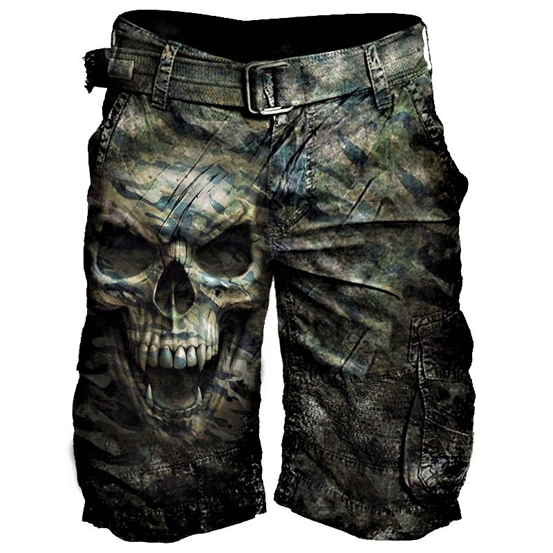 Mens Skull Printed Casual Chic Tactical Shorts
