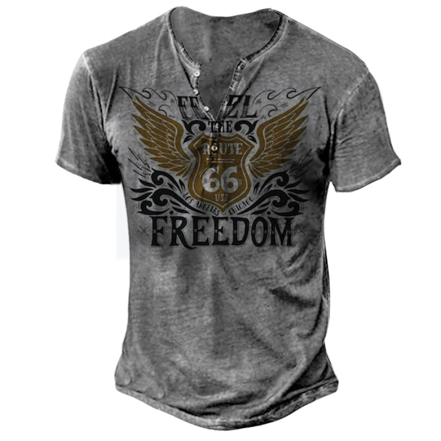 

Mens US Route 66 Printed Deep V Neck T-Shirt
