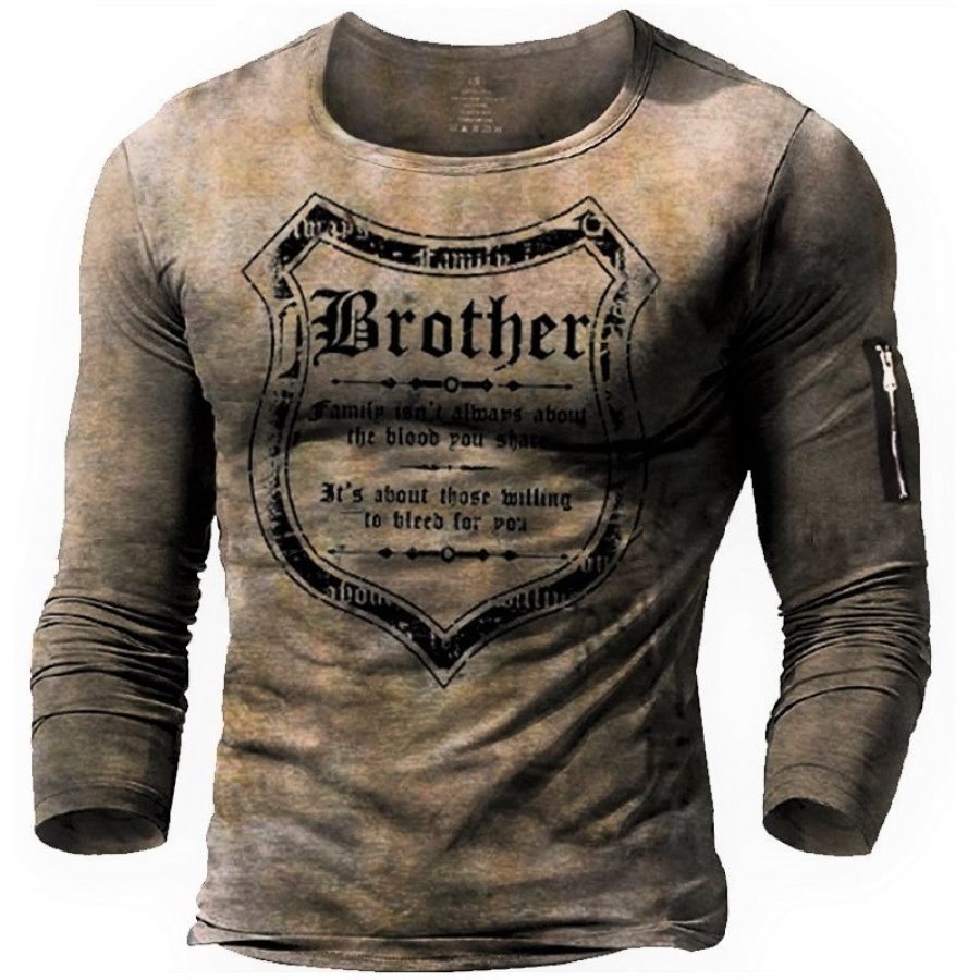 Mens Outdoor Brother Print Long-Sleeved T-Shirt