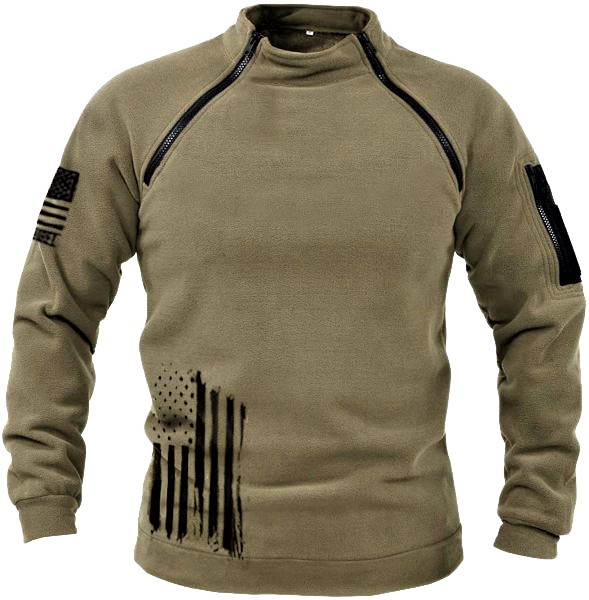 Men's Outdoor Zipper Stand Collar Chic Windproof Fleece Sweatshirt