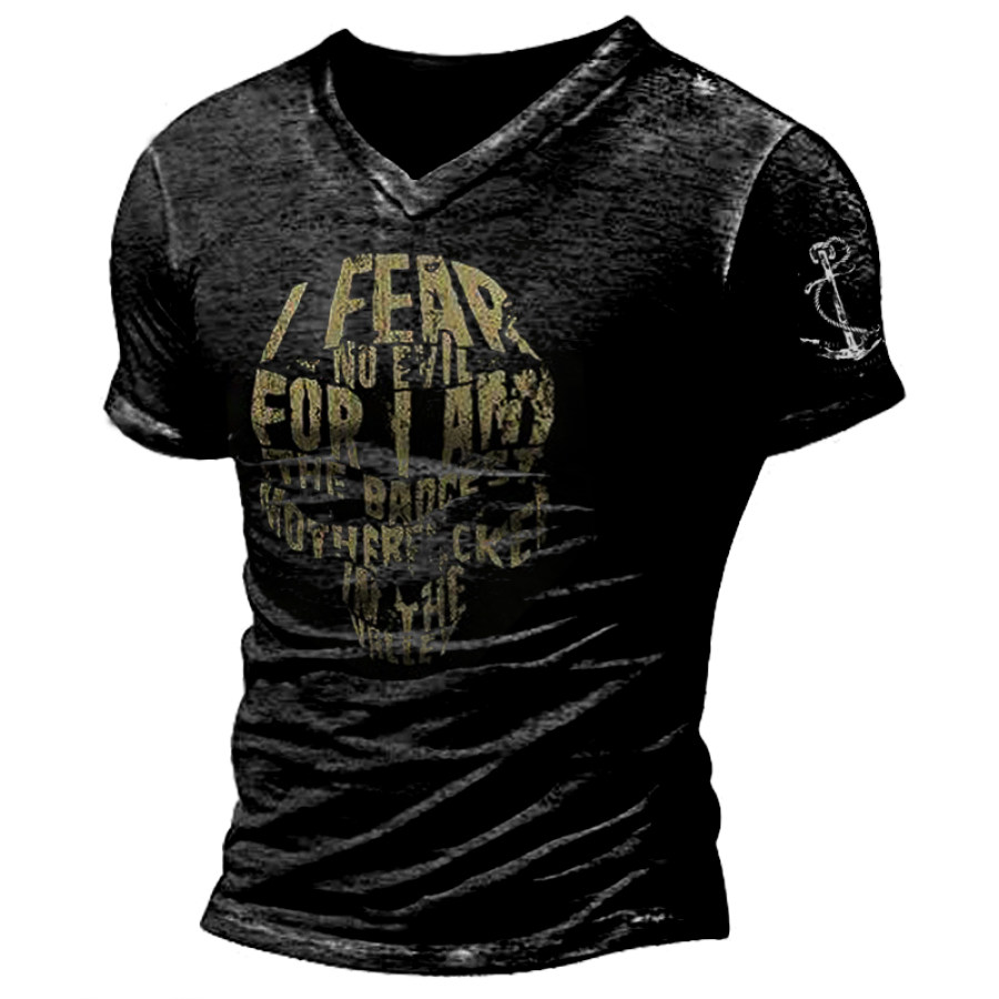 

Men's Letter Skull Print Crew Neck T-Shirt