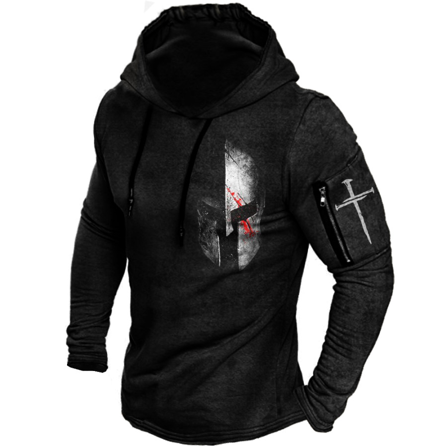 

Men's Outdoor Spartan Print Sleeve Pocket Hoodie