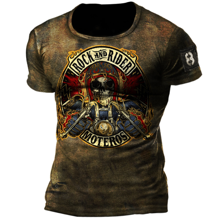 Men's Skull Motorcycle Print Outdoor Casual Top