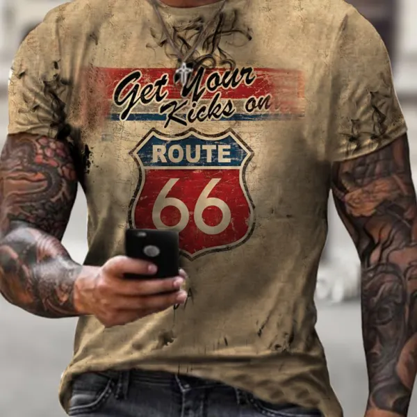 Men's Vintage Route 66Printed Motorcycle T-shirts 