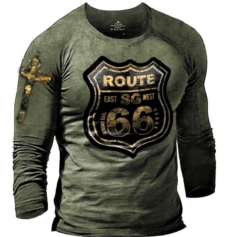 Men's Metallic Route 66 Chic Printed Outdoor Sports Tactical T-shirt