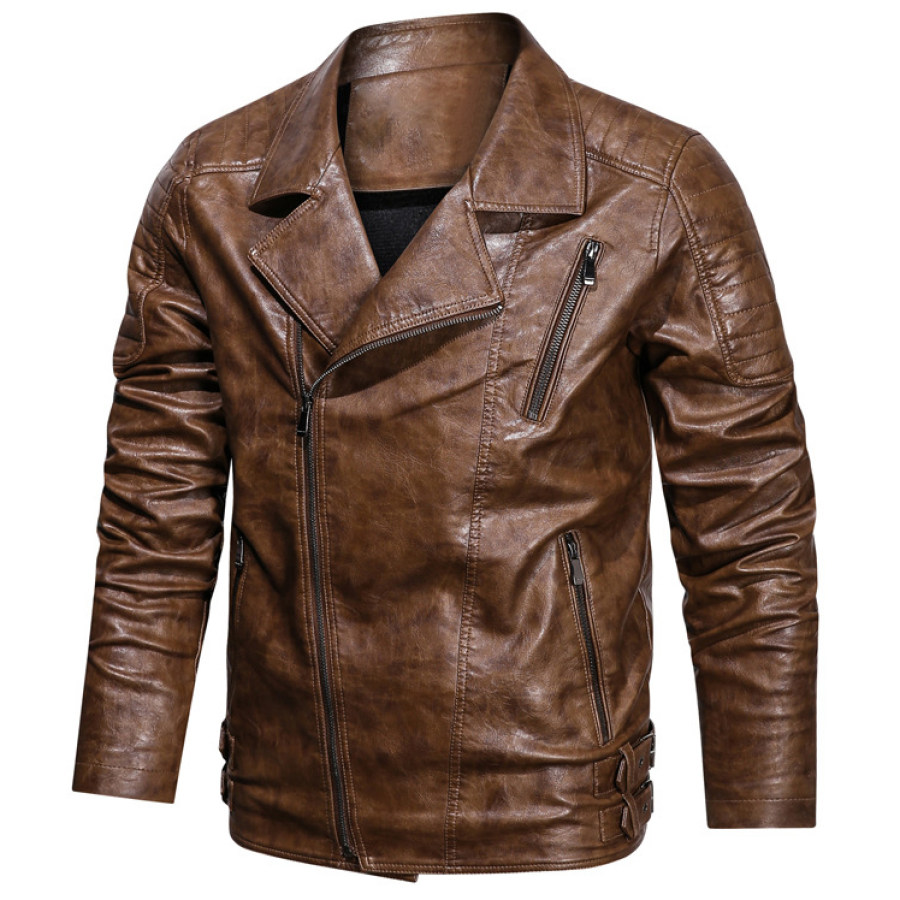 

Men's Outdoor Leisure Windproof Washed PU Leather Jacket