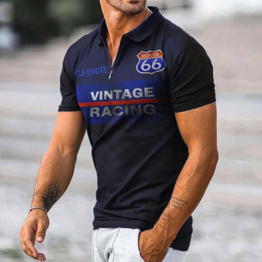 Men's Fashion Casual Route 66 Lapel T-Shirt