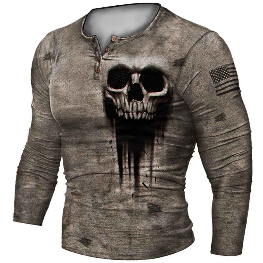 

Men's Skull Retro Print Tactical Casual Top