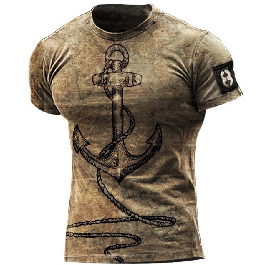 

Mens Outdoor Nautical Anchor Print Tactical T-Shirt