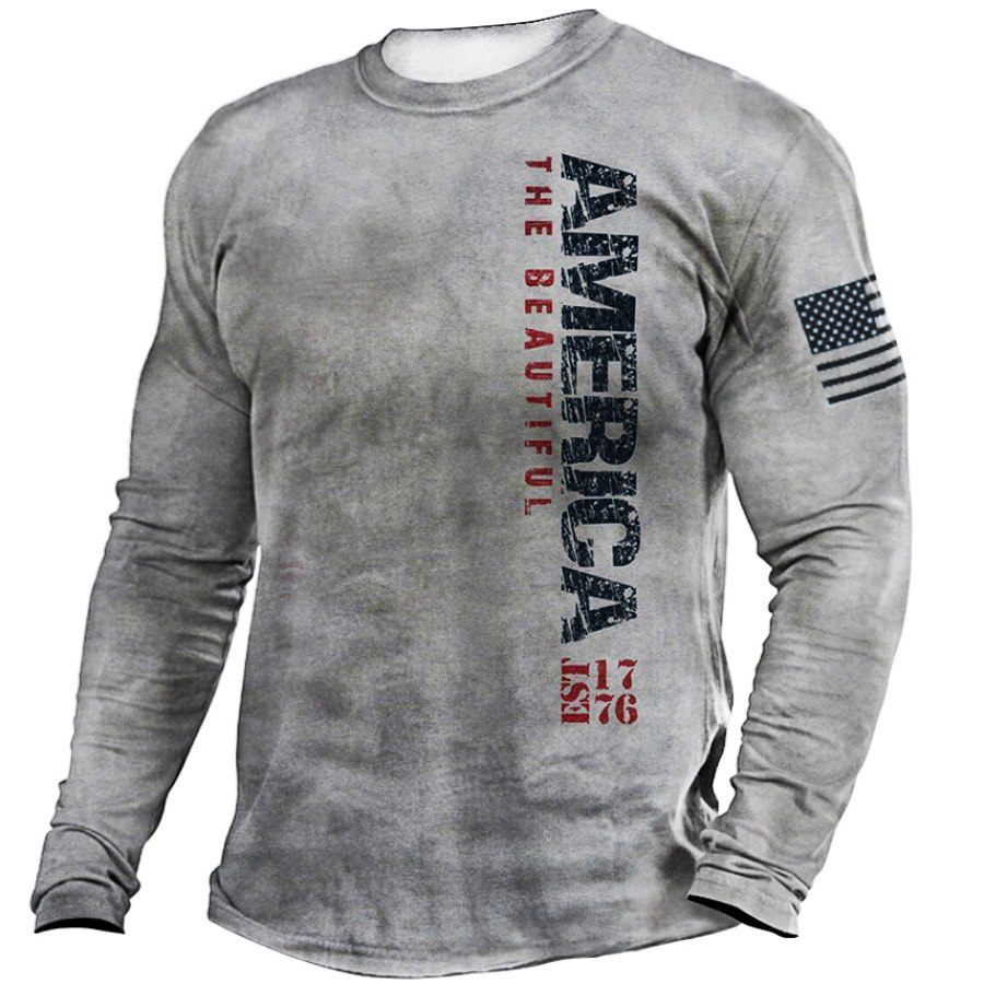

T-shirt à Manches Longues Décontracté Tactique à Imprimé Rétro "AMERICA" Pour Hommes