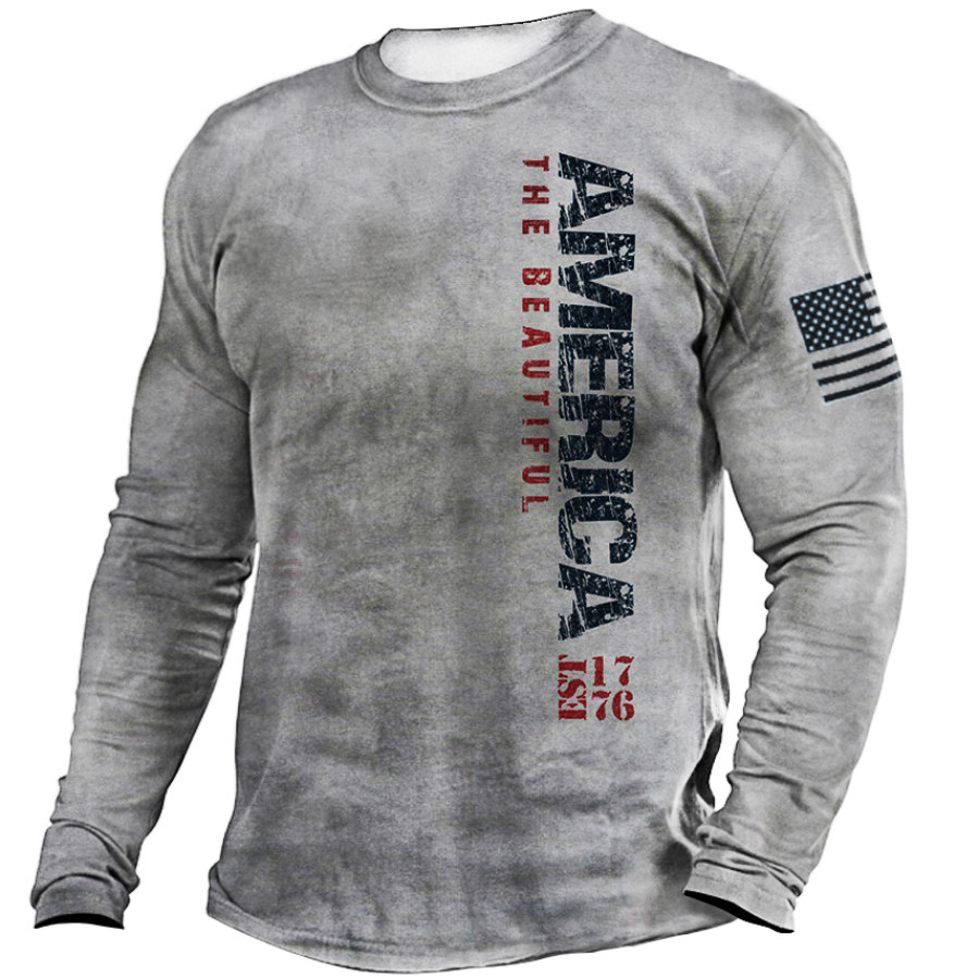 

T-shirt Tattica Casual A Maniche Lunghe Con Stampa Retrò "AMERICA" Da Uomo