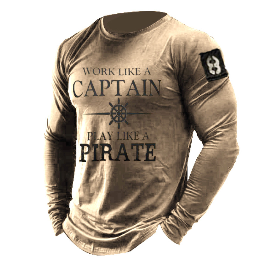 

Mens Captain Pirate Print Long Sleeve Casual T-Shirts