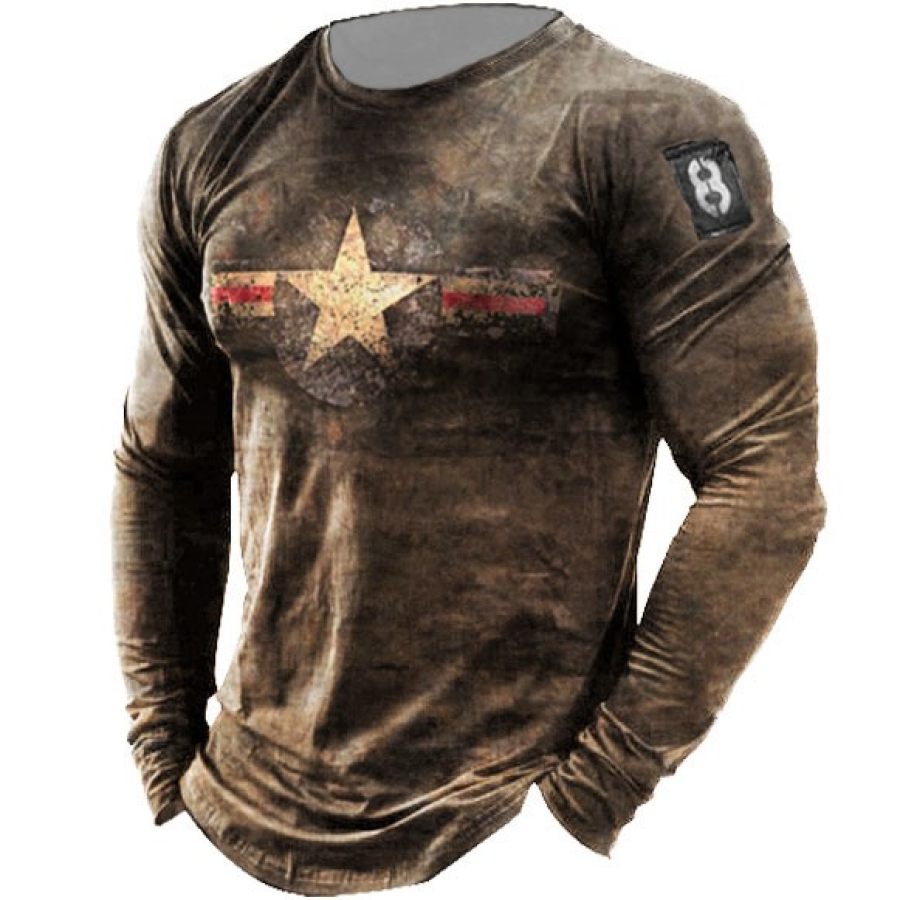 

Mens Outdoor Retro American Stars Print Long Sleeve Sports Top