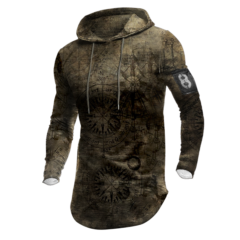Men's Outdoor Map Printing Chic Tactical V-neck Long Sleeves Hoodie