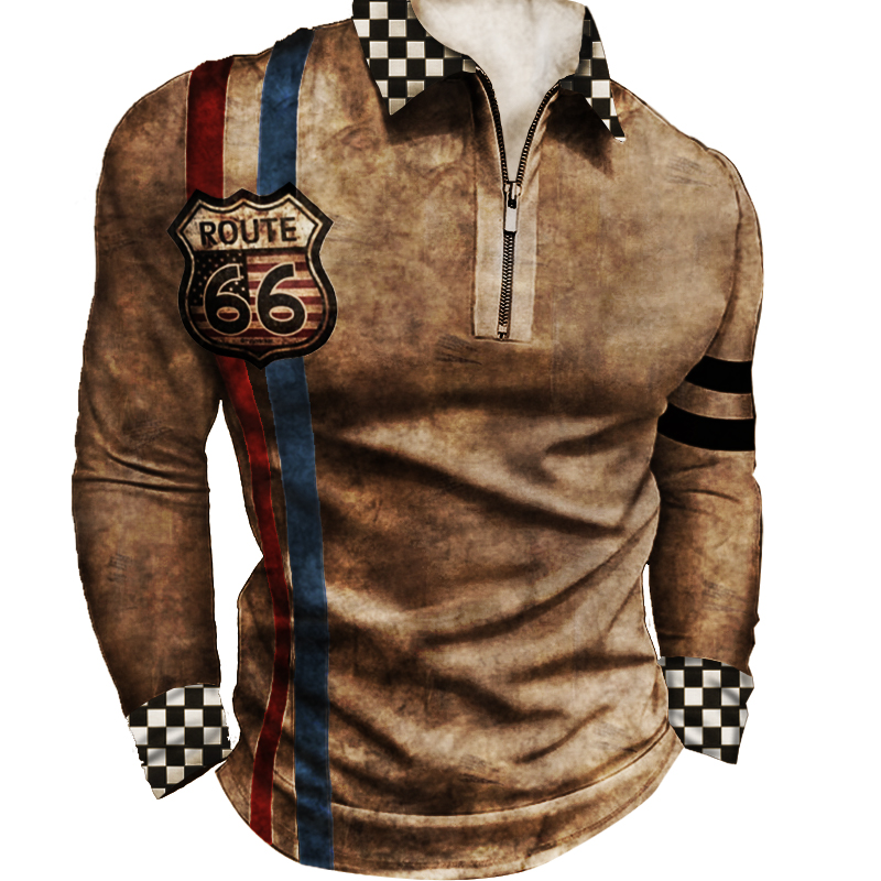 Men's Outdoor Route 66 Chic Striped Retro Tactical Sweatshirt