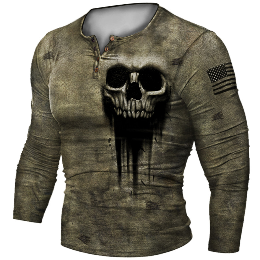 Men's Skull Retro Print Tactical Casual Top