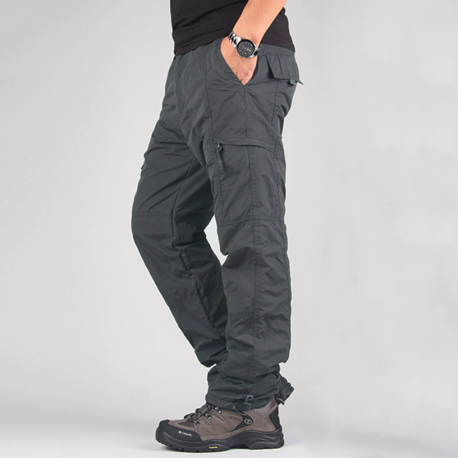 

Mens Thickened Plus Fleece Multi-pocket Loose Overalls Tactical Pants