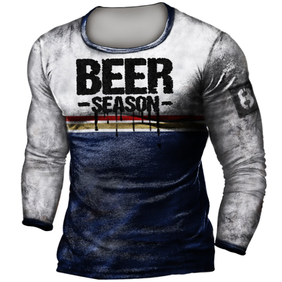 

Men's Outdoor Beer Season Retro Printed Tactical T-Shirt