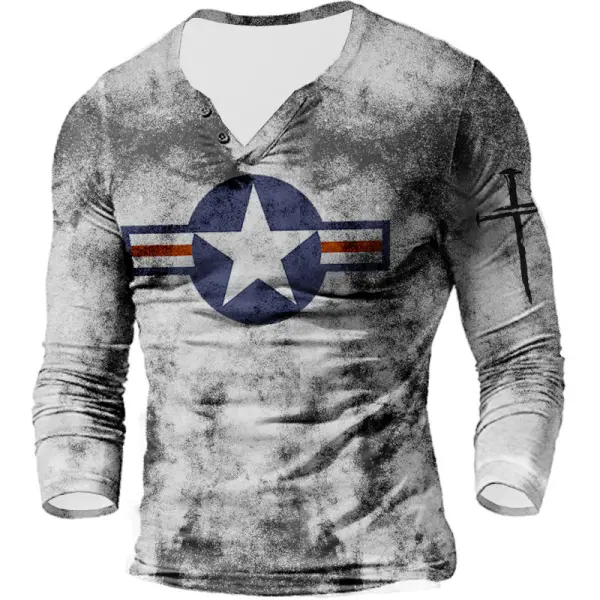 Men's Outdoor Printing V-neck Long-sleeved T-shirt - Styletaken.chimpone.com 