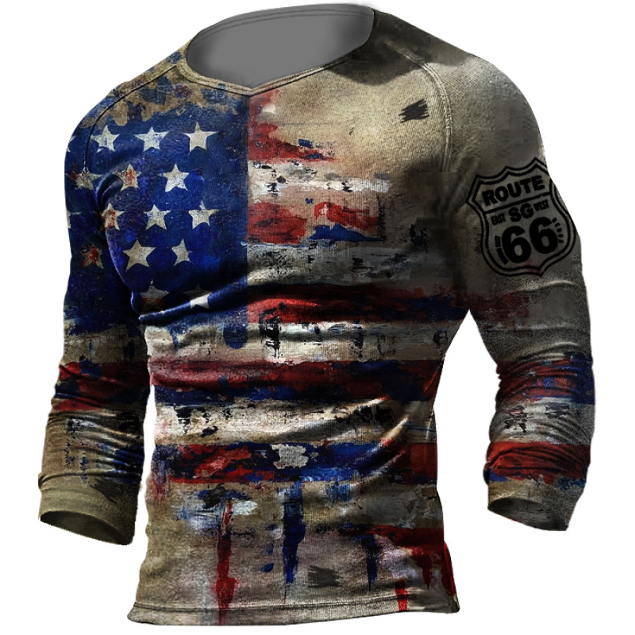 

Men's Route 66 Outdoor American Flag Retro Printed Tactical Casual T-Shirt