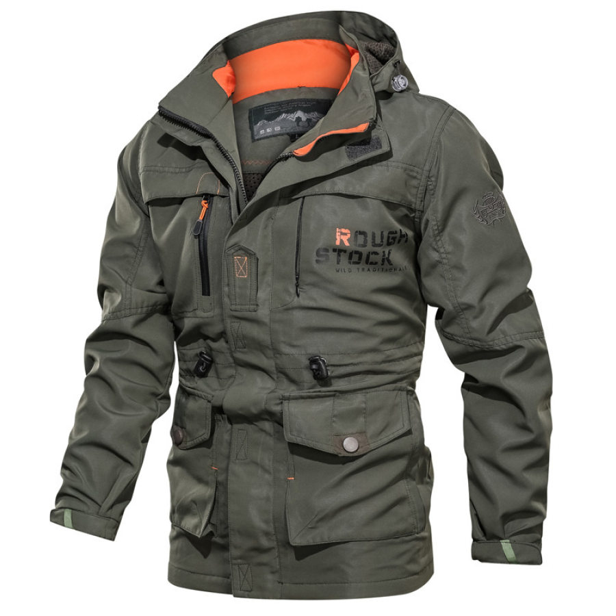 

Herren Mittellange Plus Fleece Wasserdichte Und ölbeständige Outdoor-Kapuzenjacke