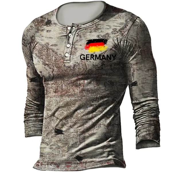 Men's Outdoor German Flag Print Tactical Casual Henley Shirt - Cotosen.com