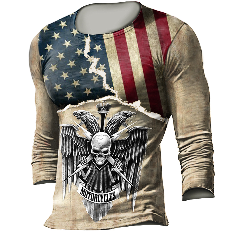Men's Outdoor American Flag Chic Liberty Eagle Skull T-shirt