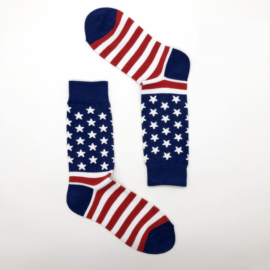 

Мужские хлопковые носки средней длины из жаккарда с жаккардовым узором в виде американского флага