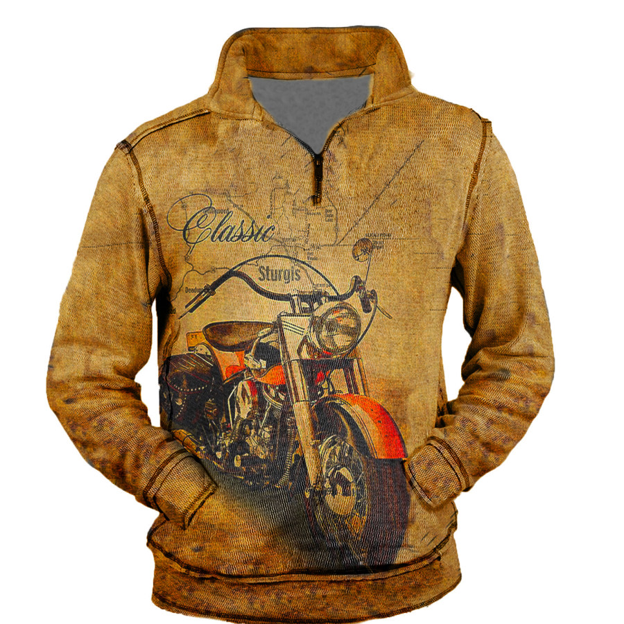 

Men's Outdoor Motorcycle Printing Fashion Polo Zipper Sweatshirt