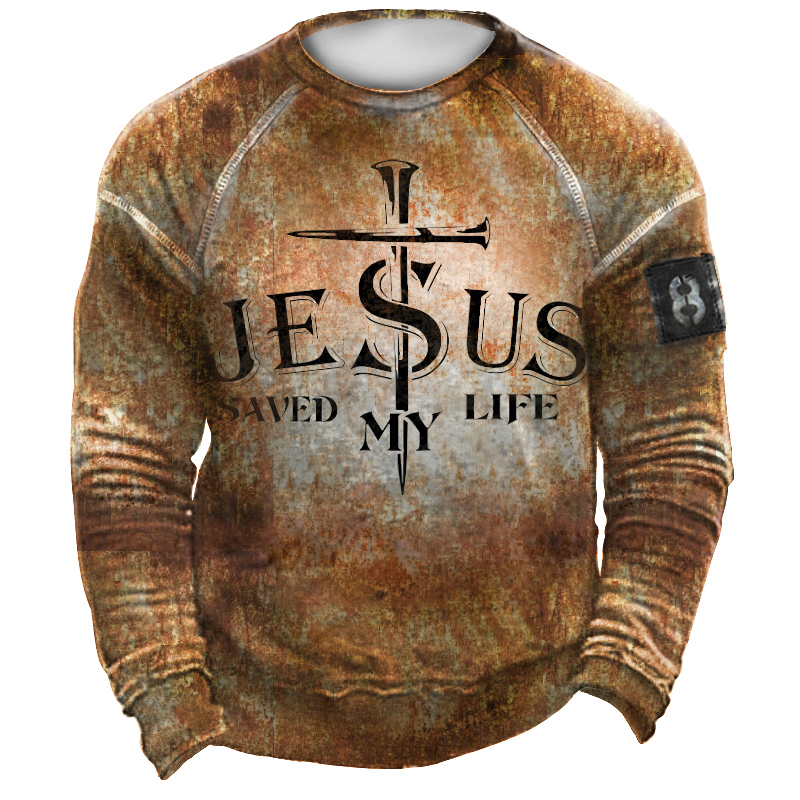 Jesus Cross Men's Retro Chic Tactical Casual Sweatshirt