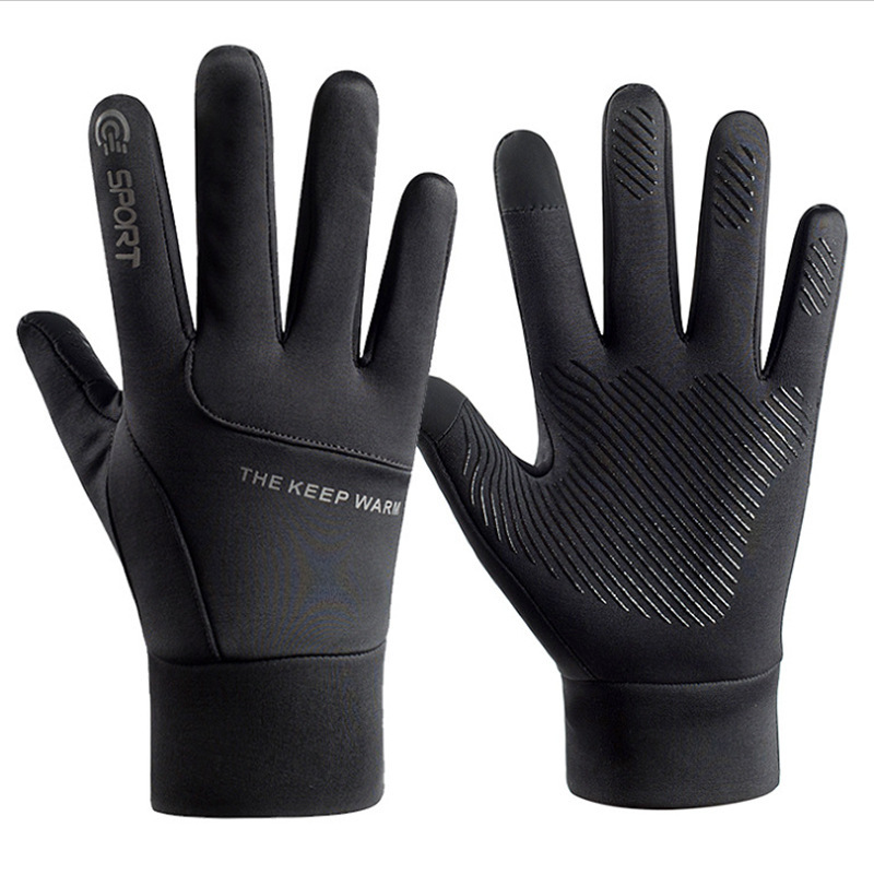Men's Outdoor Biking In Chic Winter With Velvet Warm Cold Water-splashing Mountaineering Touch Screen Cycling Gloves