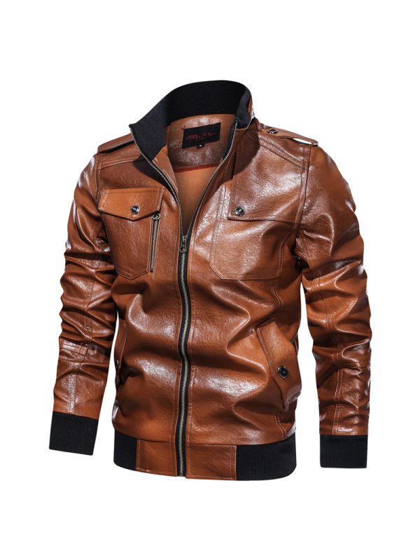 Men's Motorcycle PU Leather Jacket Retro Flight Jacket