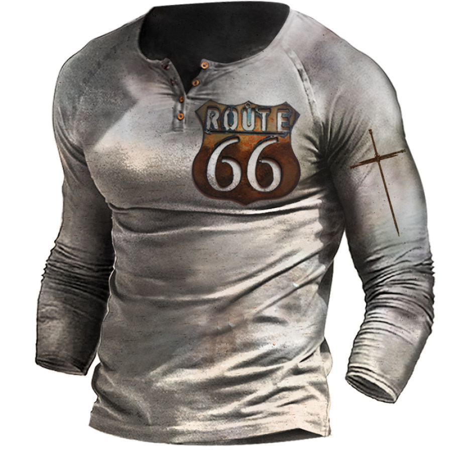 

Route 66 Men's Outdoor Retro Motorcycle Long Sleeve Henley T-shirt