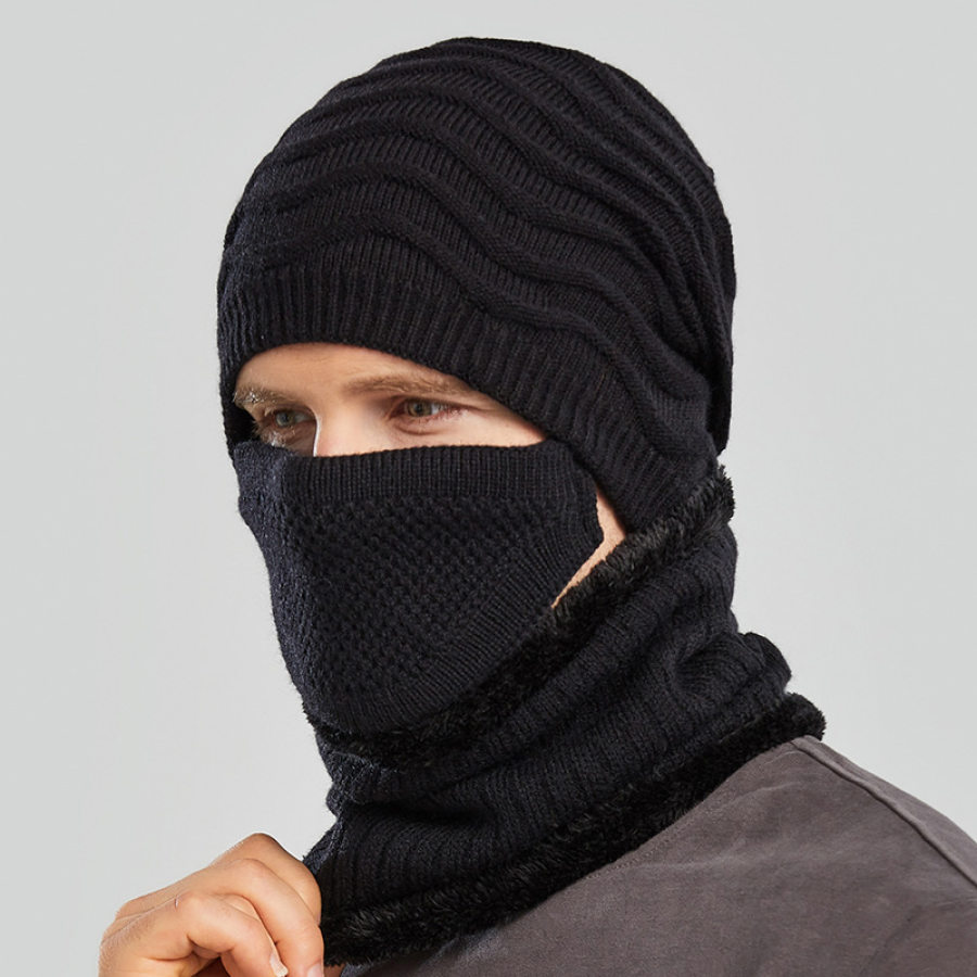 

Three-piece Et Of Men's Warm Knitted Woolen Hat Cycling Windproof Mask And Scarf