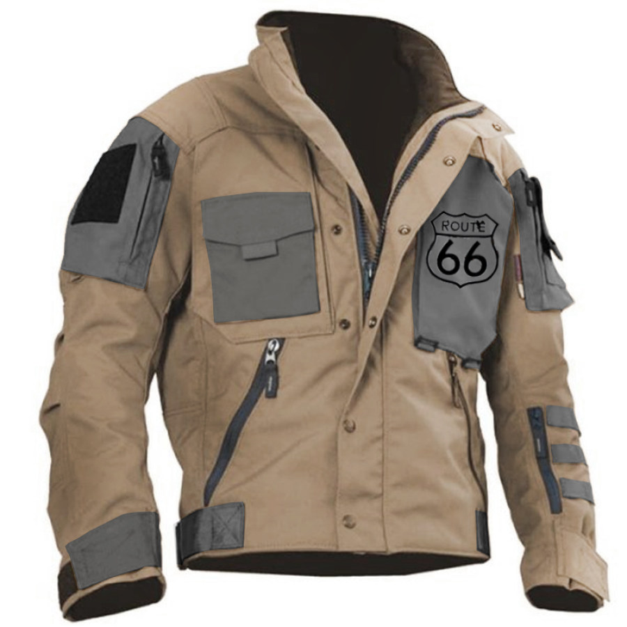 

Route 66 Mens Motorcycle Windbreaker Lightweight Multi Pockets Zip Front Stand Collar Jacket