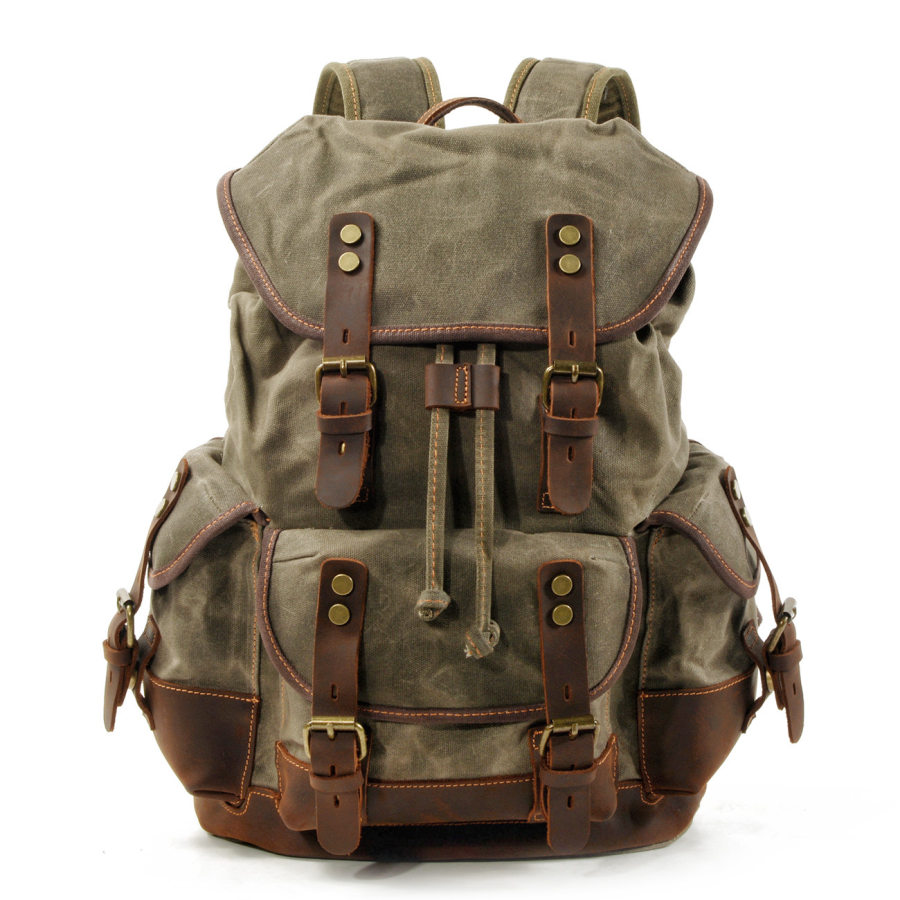 

Canvas Stitching Leather Mountaineering Bag