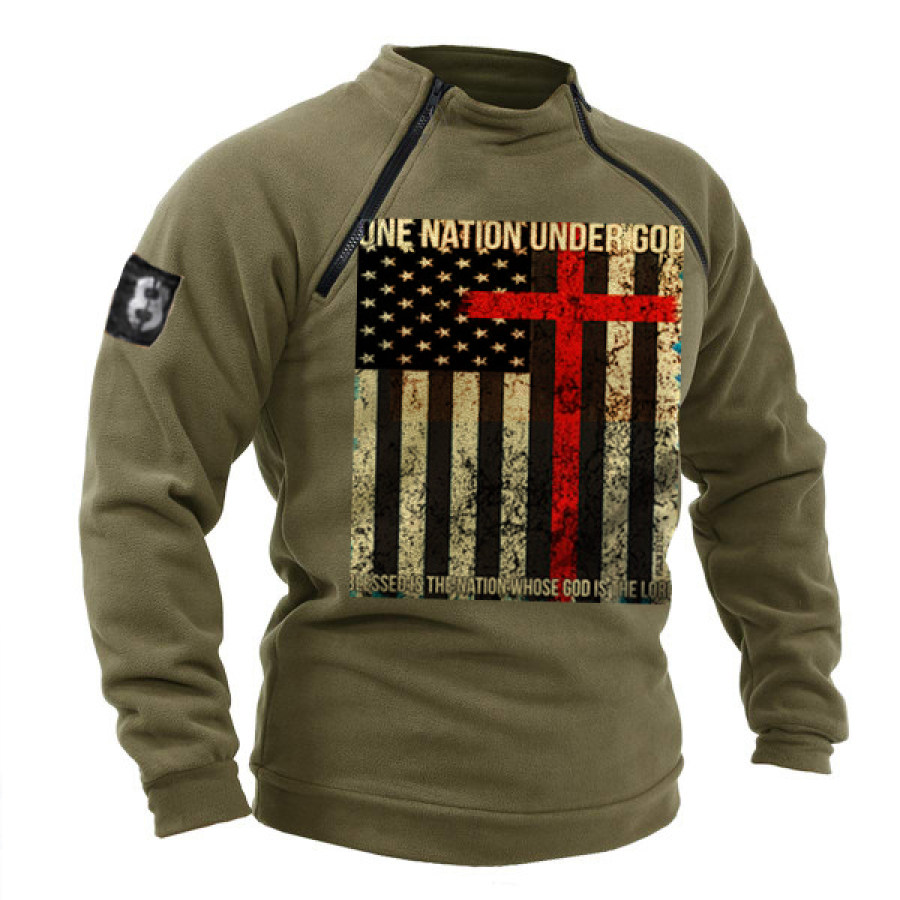 

Men's Outdoor American Flag Jesus Cross Vintage Print Fleece Sweatshirt