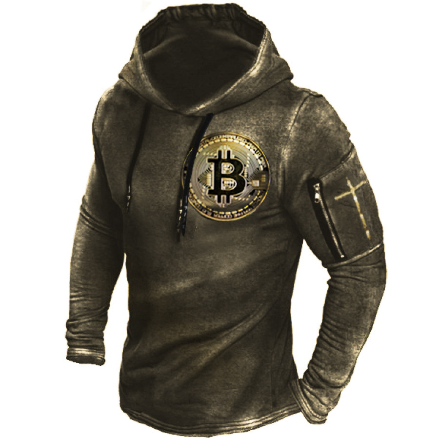 

Bitcoin Jesus Cross Retro Men's Outdoor Casual Hooded Sweatshirt