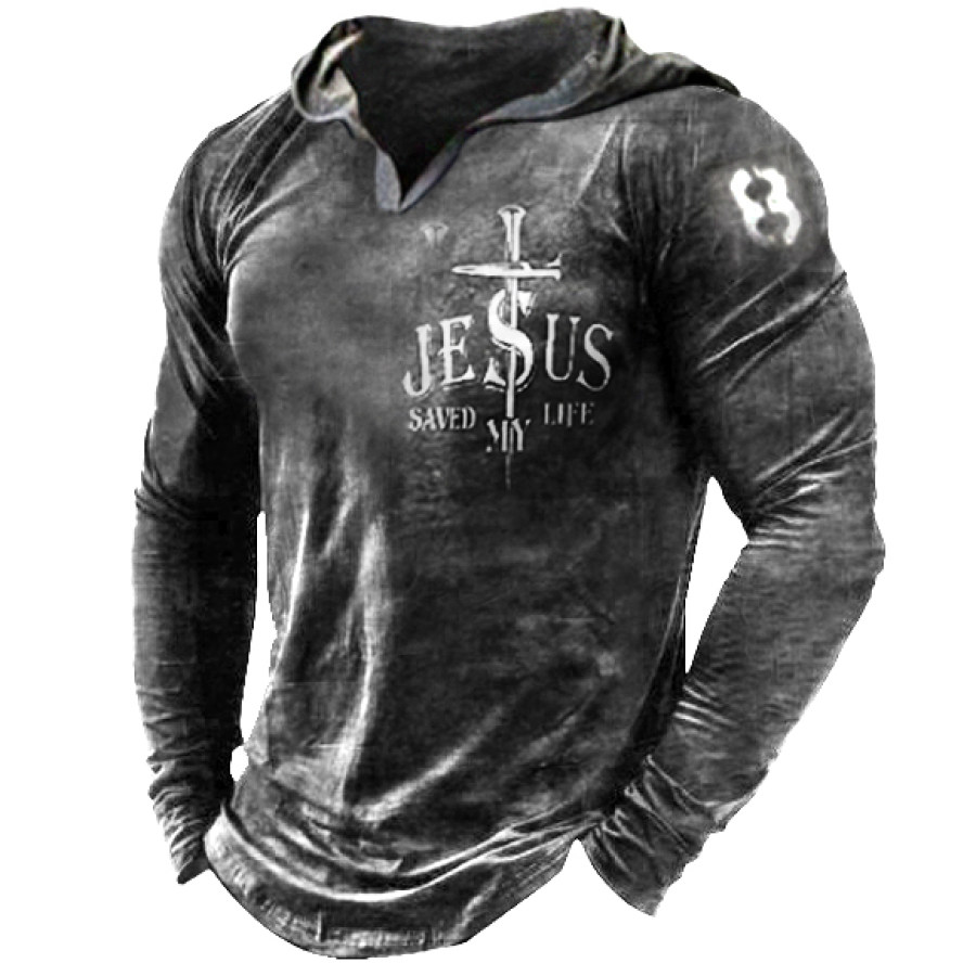 

Camiseta Masculina Jesus Cross Casual Retrô De Mangas Compridas Com Capuz
