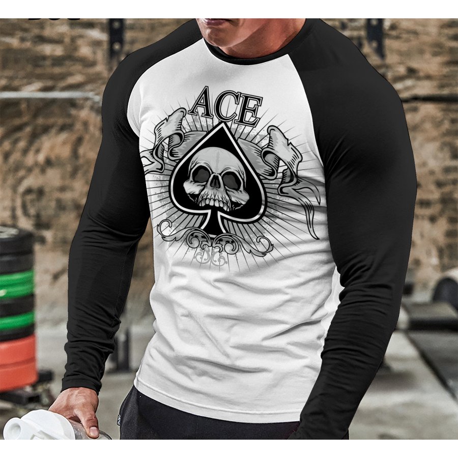 

Poker Skull Print Long-sleeved T-shirt