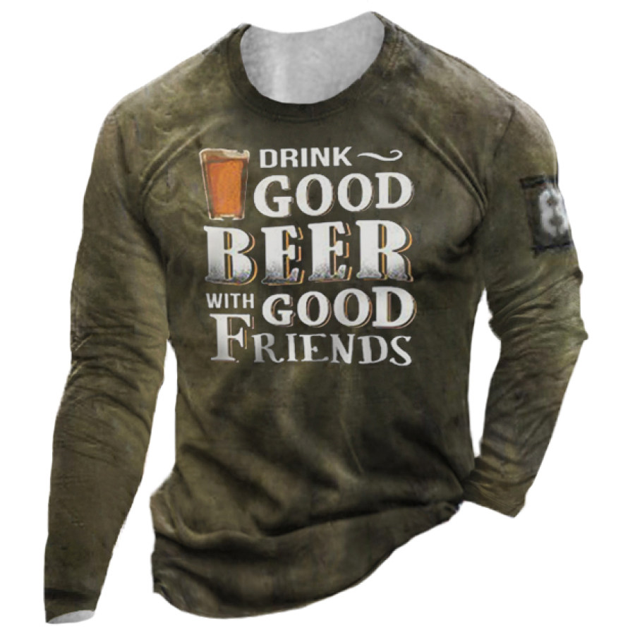 

Drink GoodBeer With Good Friends Men's Retro Tactical Long Sleeve T-Shirt