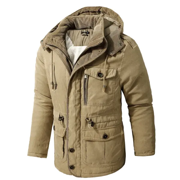 Men's Cashmere Hooded Thickened Multi Pocket Casual Coat Padded Jacket - Chrisitina.com 