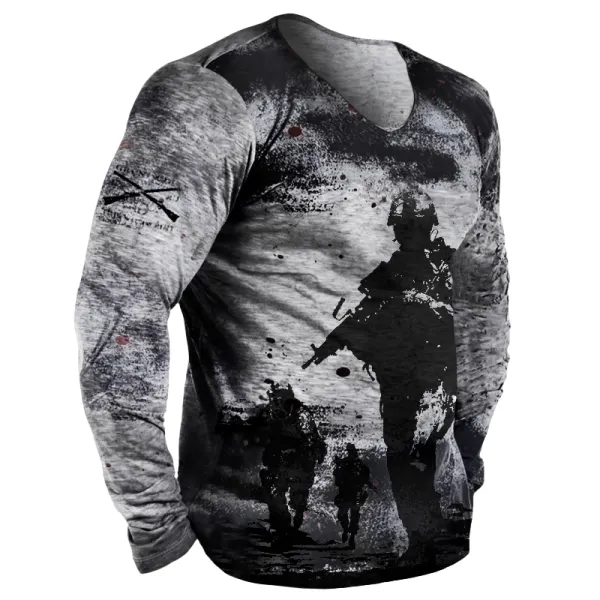Men's Outdoor Comfortable And Breathable Retro Soldier Print Long-sleeved T-shirt - Honeylop.chimpone.com 