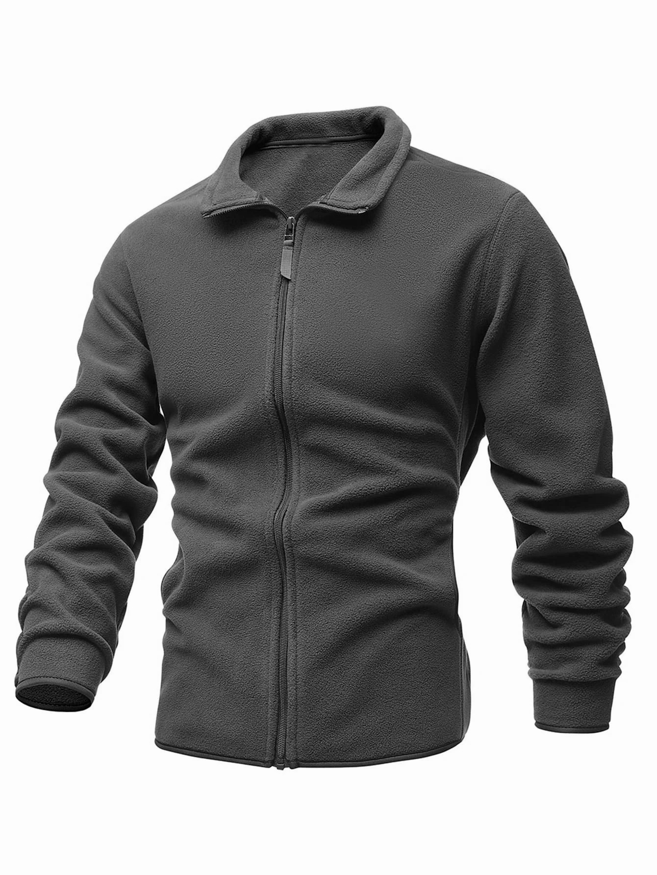 Men's Outdoor Fleece Casual Chic Stand Collar Zipper Solid Color Jacket
