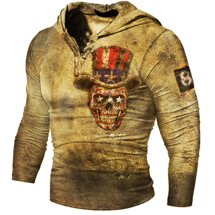 

American Sugar Skull Men's Retro Print Hooded Casual Sweatshirt