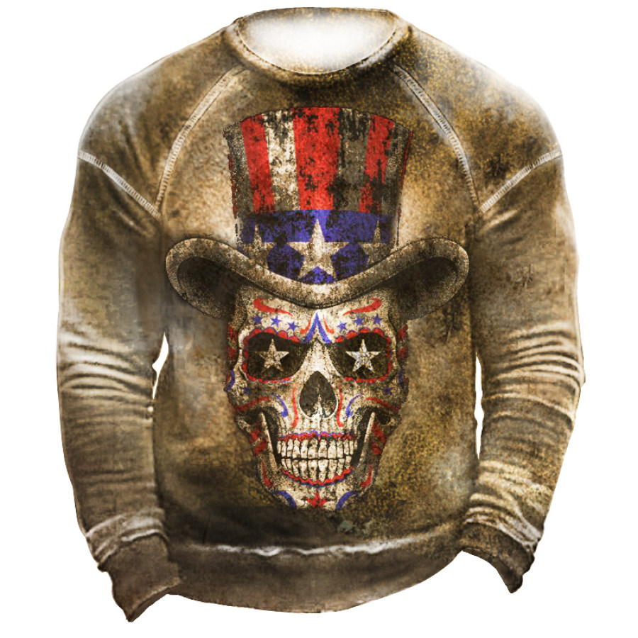 

American Sugar Skull Men's Retro Print Hooded Casual Sweatshirt