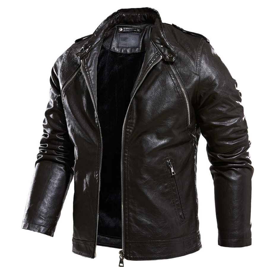 

Men's Motorcycle Multi Zipper Fashion Plush Leather Jackets