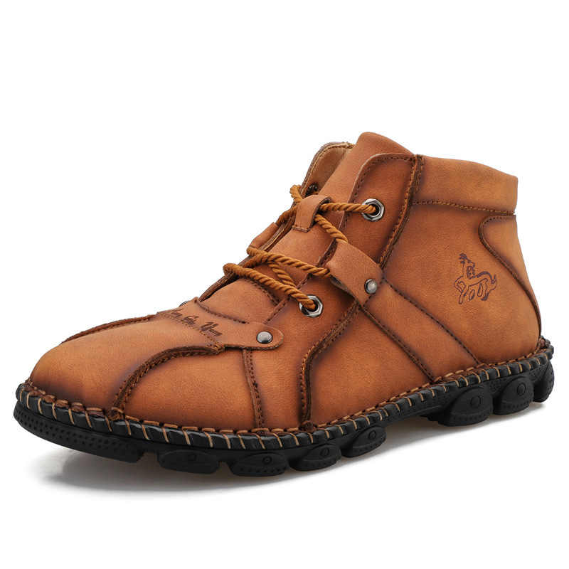 Men's Outdoor Soft Wear Chic Resistant Lightweight Mid-cut Lace-up Stitched Martin Boots
