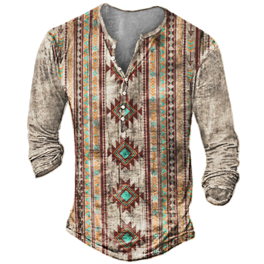 

Men's Western Ethnic Aztec Graphic Henry Shirt